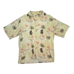 VTG Asian motifs calligraphy button up short sleeve graphic shirt / LG / CAMPIA